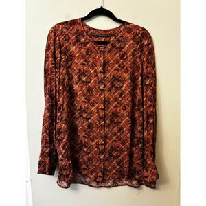 Peruvian Connection Long Sleeve Floral Print Button Up Blouse Women's Large